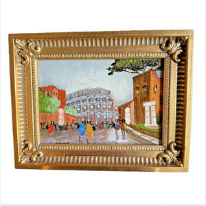 Paul Samson Original Oil Painting Rome Colosseum Street Scene Ornate Gold Frame